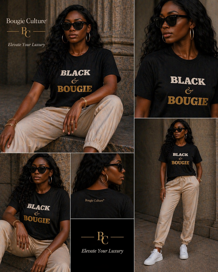 Bougie Culture Signature Tee — Black & Bougie (Gold Statement)