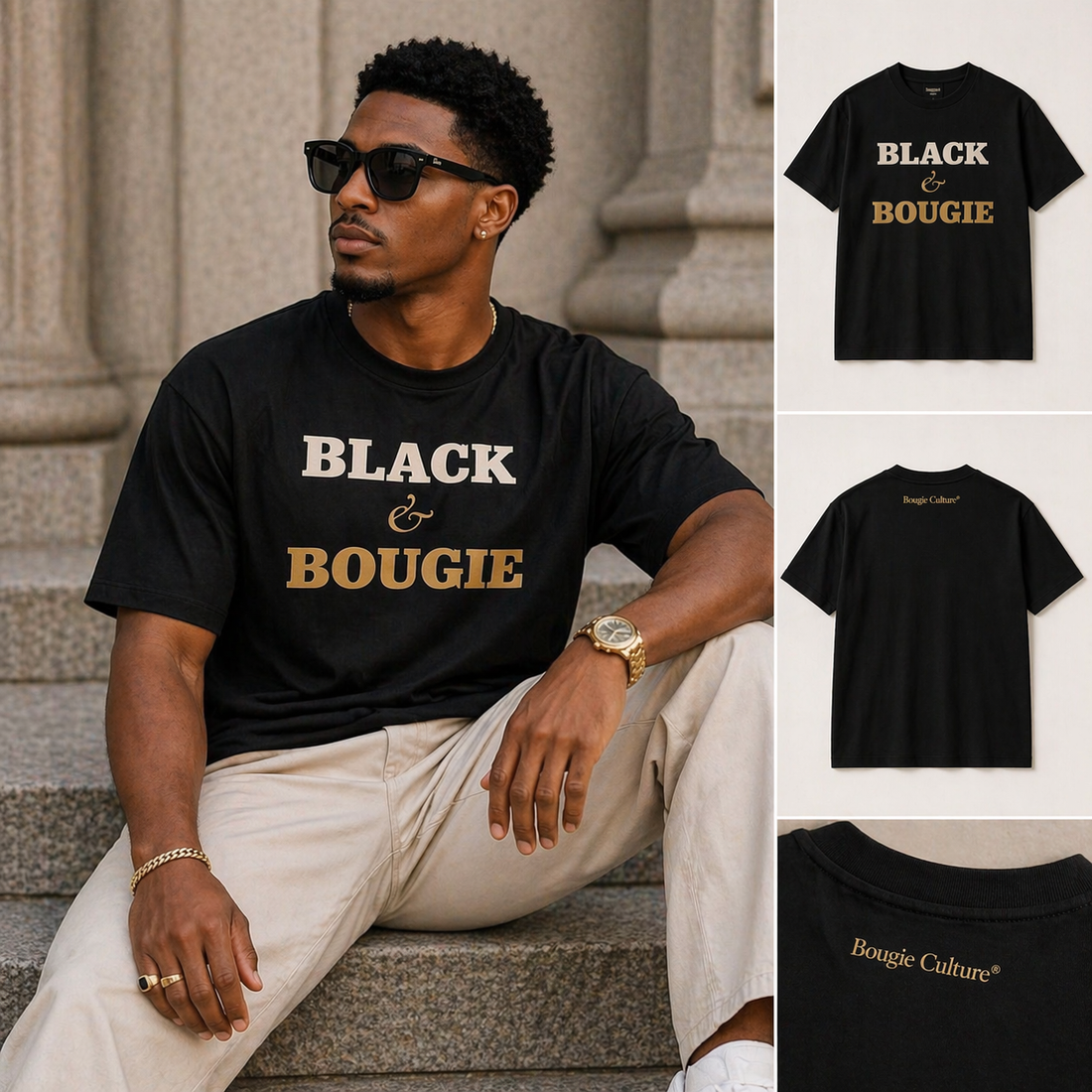 Bougie Culture Signature Tee — Black & Bougie (Gold Statement)