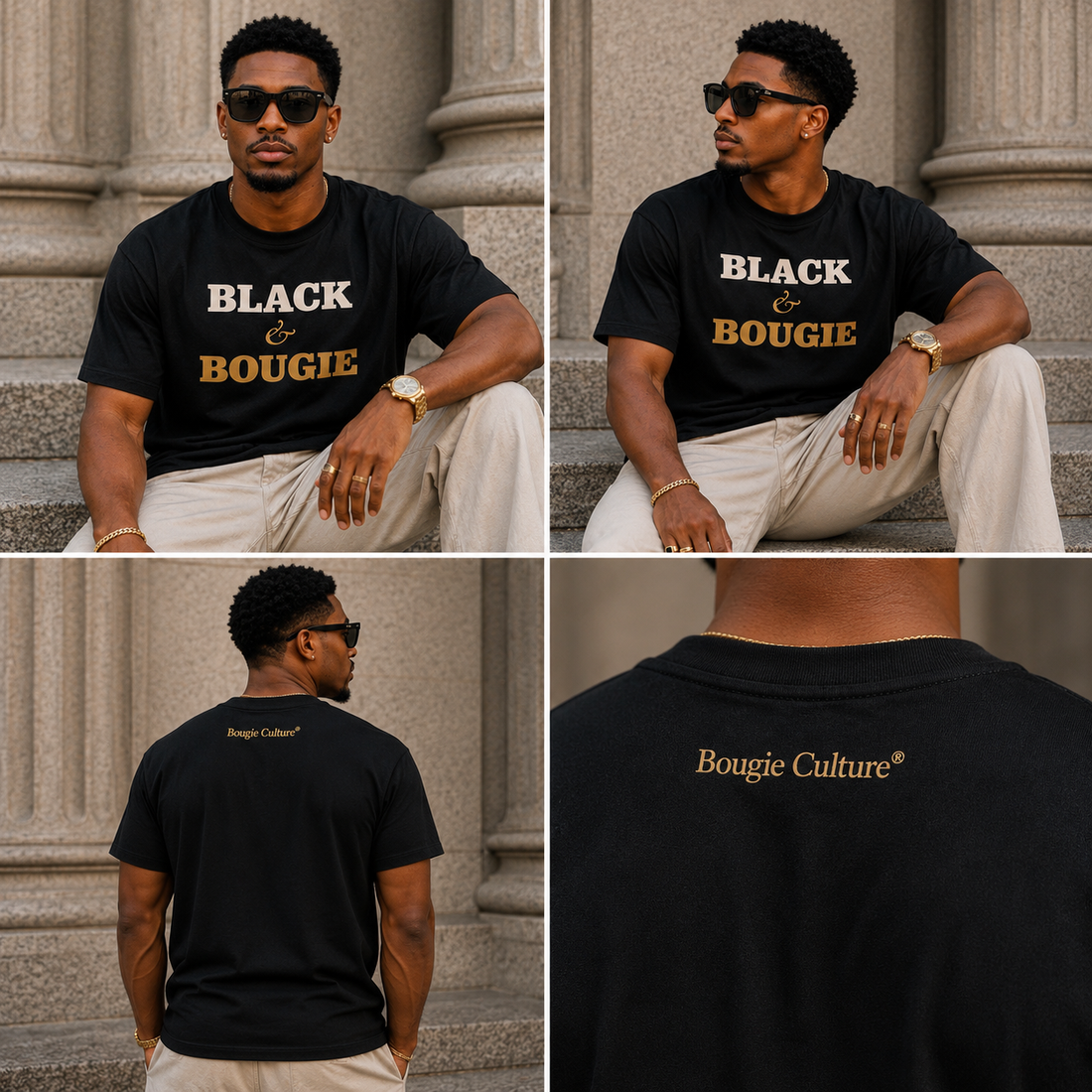 Bougie Culture Signature Tee — Black & Bougie (Gold Statement)